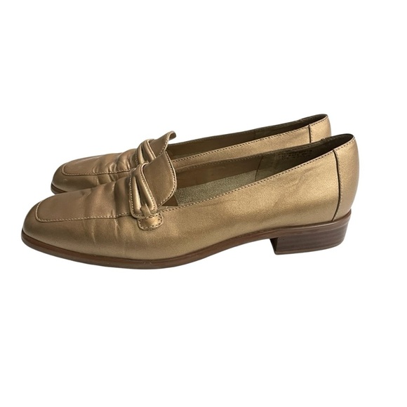 90s Etienne Aigner Gold Leather Loafers Sz 7M - Picture 2 of 15